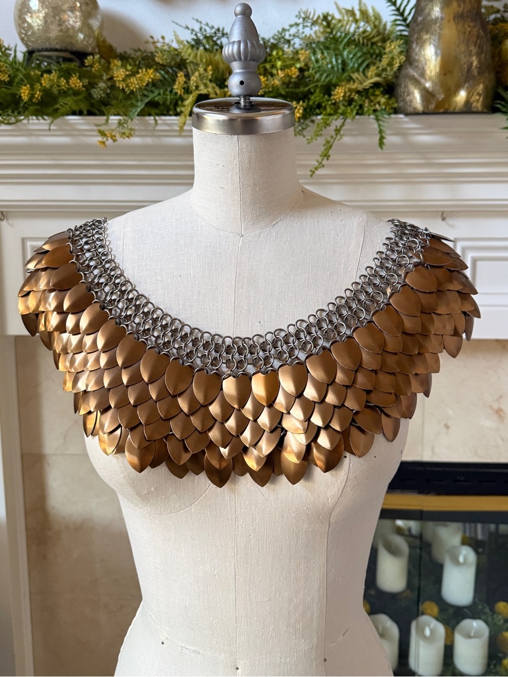 Handcrafted Anodized Bronze Scales with Stainless Steel Rings Mantle Armour